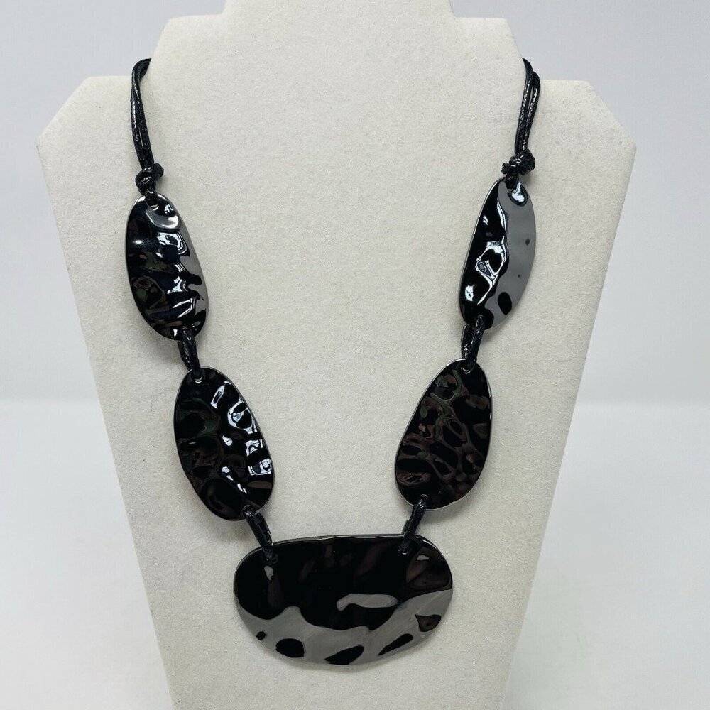 Style & Co. Silver-Tone Black Cord Hammered Drama Statement Fashion Necklace $38